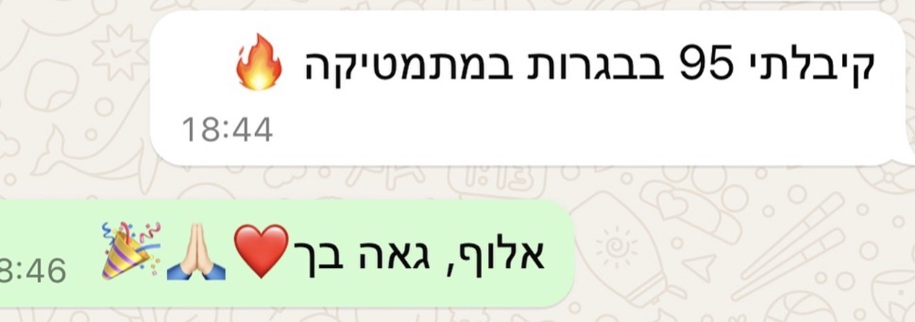 הודעת תלמיד שקיבל 95 בבגרות במתמטיקה